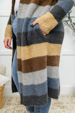 Load image into Gallery viewer, Fuzzy Longline Cardigan In Blue & Cocoa