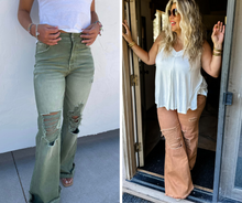 Load image into Gallery viewer, PREORDER: Blakeley Distressed Jeans In Olive and Camel Tall Inseam