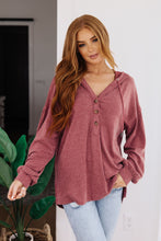 Load image into Gallery viewer, Happier Now Henley Hoodie in Burgundy