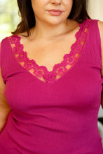 Load image into Gallery viewer, I Can Love You Better Lace Trim Tank in Berry
