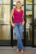 Load image into Gallery viewer, I Can Love You Better Lace Trim Tank in Berry