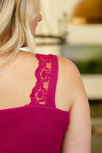 Load image into Gallery viewer, I Can Love You Better Lace Trim Tank in Berry
