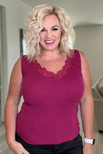 Load image into Gallery viewer, I Can Love You Better Lace Trim Tank in Berry