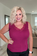 Load image into Gallery viewer, I Can Love You Better Lace Trim Tank in Berry
