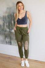 Load image into Gallery viewer, Kick Back Distressed Joggers in Olive