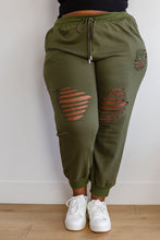 Load image into Gallery viewer, Kick Back Distressed Joggers in Olive