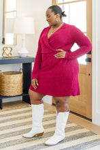 Load image into Gallery viewer, Only You Surplice Neck Sparkle Knit Dress In Magenta