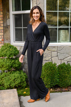 Load image into Gallery viewer, Onward & Upward Faux Wrap Jumpsuit In Black