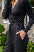Load image into Gallery viewer, Onward & Upward Faux Wrap Jumpsuit In Black
