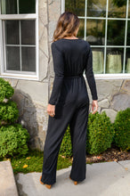 Load image into Gallery viewer, Onward & Upward Faux Wrap Jumpsuit In Black