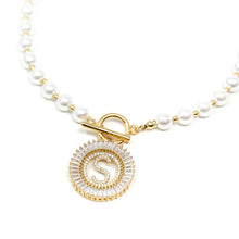 Load image into Gallery viewer, PREORDER: Pearl Chain Radiant Initial Necklace