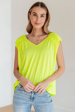 Load image into Gallery viewer, Ruched Cap Sleeve Top in Neon Green