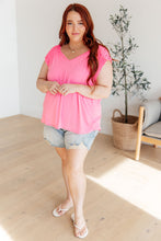 Load image into Gallery viewer, Ruched Cap Sleeve Top in Neon Pink