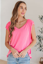 Load image into Gallery viewer, Ruched Cap Sleeve Top in Neon Pink