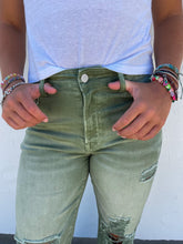 Load image into Gallery viewer, PREORDER: Blakeley Distressed Jeans In Olive and Camel Tall Inseam