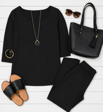 Load image into Gallery viewer, Ready to Ship | The Daphne - Black Tunic with 3/4 Sleeves
