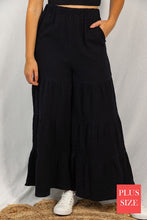 Load image into Gallery viewer, Ruffle Tiered Pull on Pants in Black
