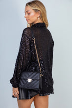 Load image into Gallery viewer, Sequin Mesh Knit Button Down Top in Black
