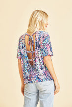 Load image into Gallery viewer, Short Sleeve Yellow Lilly Floral Scoop Neck Top in Navy/Purple
