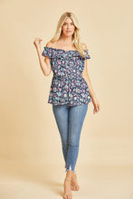 Load image into Gallery viewer, Off Shoulder Short Sleeve Top with Ruffles in Navy/N Pink
