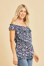 Load image into Gallery viewer, Off Shoulder Short Sleeve Top with Ruffles in Navy/N Pink
