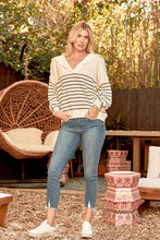 Load image into Gallery viewer, Long Sleeve Relaxed Stripe V-neck
