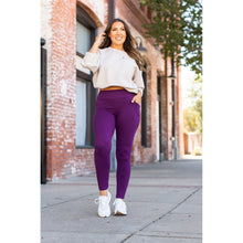 Load image into Gallery viewer, Julia Rose The Kinsley purple full length leggings front view, High-waisted purple leggings by Julia Rose

