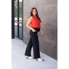 Load image into Gallery viewer, High-waisted black wide leg pants with pockets by Julia Rose, Julia Rose women’s wide leg pants lifestyle image

