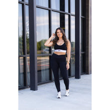 Load image into Gallery viewer, Julia Rose Stephanie crossover black pocket leggings, Women wearing black crossover leggings
