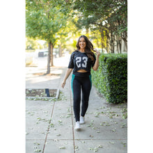 Load image into Gallery viewer, Julia Rose Gracie Green Panel Full Length Leggings women’s boutique leggings front view, Woman wearing Julia Rose Gracie leggings with green panel detail

