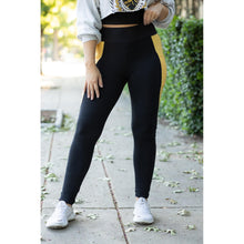 Load image into Gallery viewer, Julia Rose Yasmine Yellow Panel Full Length Leggings women’s boutique leggings front view, Woman wearing Julia Rose Yasmine leggings with yellow panel detail
