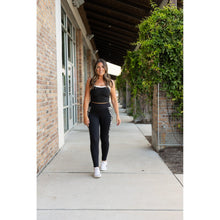 Load image into Gallery viewer, Women’s black leggings with zebra print panels  Stretchy leggings withflattering fit"
