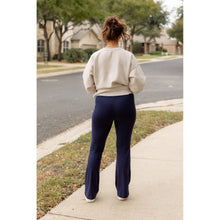 Load image into Gallery viewer, Full length navy bootcut leggings with side pockets Flattering women’s bootcut leggings in navy blue by Julia Rose
