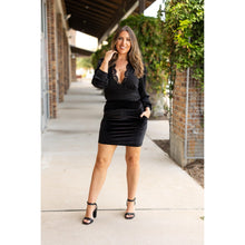 Load image into Gallery viewer, Women’s holiday velvet skirt with elastic waistband, velvet skirt styled for Christmas outfits.
