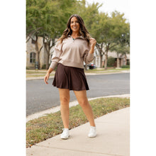 Load image into Gallery viewer, Stretchy brown Julia Rose skort styled for casual wear
