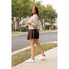 Load image into Gallery viewer, Stretchy brown Julia Rose skort styled for casual wear
