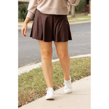 Load image into Gallery viewer, Stretchy brown Julia Rose skort styled for casual wear

