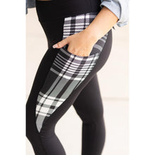Load image into Gallery viewer, High waisted black leggings with plaid side panel
