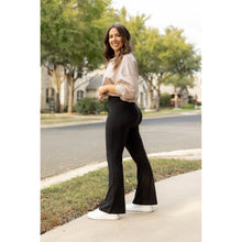 Load image into Gallery viewer, Julia Rose The Liz crossover bootcut leggings with pockets in black, high-waisted women’s bootcut leggings
