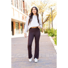 Load image into Gallery viewer, High-waisted brown bootcut leggings with pockets by Julia Rose, Julia Rose women’s brown flared leggings lifestyle image
