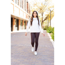 Load image into Gallery viewer, High waist brown crossover leggings for women. Buttery soft brown leggings with flattering waistband
