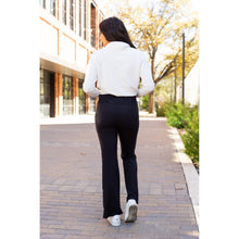 Load image into Gallery viewer, Julia Rose The Liz crossover bootcut leggings with pockets in black, high-waisted women’s bootcut leggings
