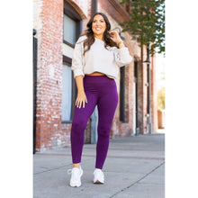 Load image into Gallery viewer, Julia Rose The Kinsley purple full length leggings front view, High-waisted purple leggings by Julia Rose
