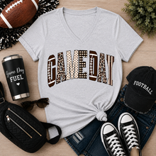 Load image into Gallery viewer, Julia Rose Game Day apparel featuring a football-inspired GAMEDAY graphic with leopard, polka-dot, gingham and striped details.
