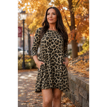 Load image into Gallery viewer, Ready to Ship | The Nicolette - Leopard Swing Dress with 3/4 Sleeves
