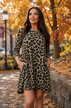 Load image into Gallery viewer, PreOrder | The Nicolette - Leopard Swing Dress with 3/4 Sleeves
