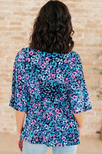 Load image into Gallery viewer, Dreamer Peplum Top in Navy and Lavender Animal Print
