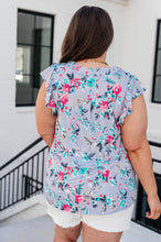 Load image into Gallery viewer, Lizzy Flutter Sleeve Top in Grey and Mint Floral
