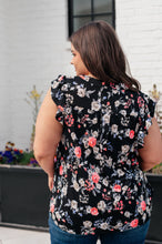 Load image into Gallery viewer, Lizzy Flutter Sleeve Top in Black and Muted Pink Floral

