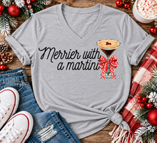 Load image into Gallery viewer, Merrier with a Martini holiday graphic apparel mockup.
